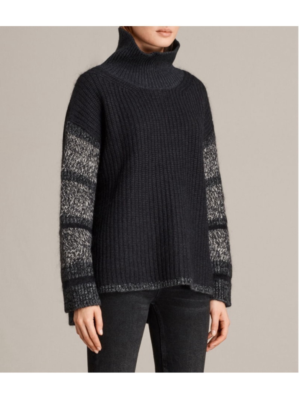 All Saints Keats Funnel Neck Jumper Sweater Size XS Charcoal